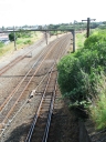 A more overhead view of the railway junction. To the left of the 'T' sign is the remnants of an old points junction with the southbound railway line.