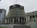 A closer shot of the 'beehive' building, Wellington. This building is where many politicians spend their time when parliament is not in session.
