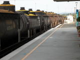 A late running oil train waits for clearance at Canberra railway station.
