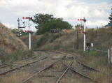 A closer look at the cutting, points, and signals at the southern end of Cooma station.