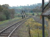 Looking down the line past the end of Binalong station platform.