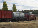 More wagons along with shunter X203 in the Yass railway yard.